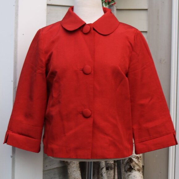 Banana Republic Burnt Orange Round Collar Cotton Blend Cropped Jacket Sz MEDIUM - Picture 3 of 8